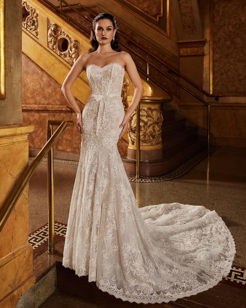 122113 lace sheath wedding dress with long sleeves or strapless design1